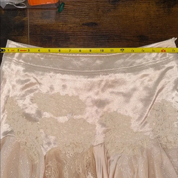 Free People Champagne Lace-Trim Asymmetrical Satin Dress - Picture 15 of 15